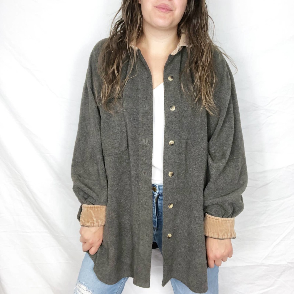 VINTAGE NAUTICA | Women's Large Brown Sherpa Teddy Fleece Oversized Shirt Jacket